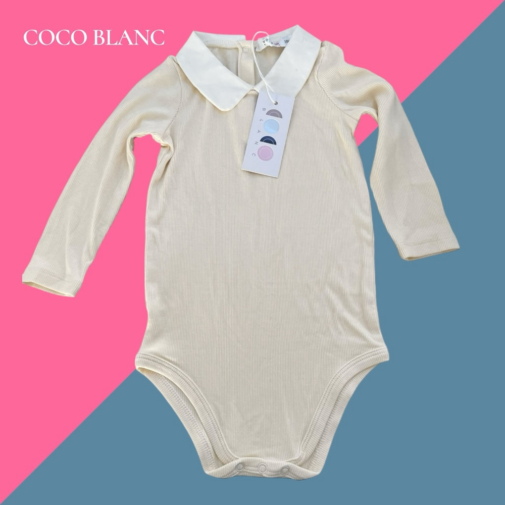 Baby Coco Blanc Beige Ribbed Bodysuit Onesie Girl Boy 24 Months